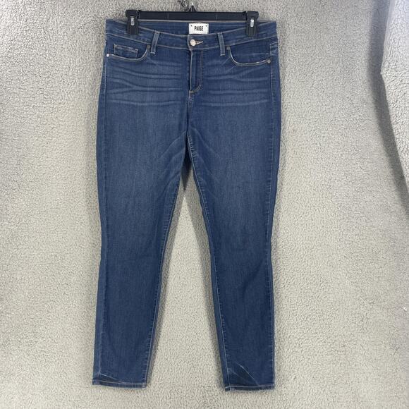 Paige Verdugo Ankle Jeans Womens 32 Blue Distressed Stretch Skinny Denim Pants - Picture 1 of 13